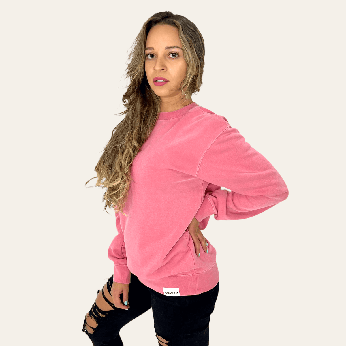 womens pink crew neck sweat shirt