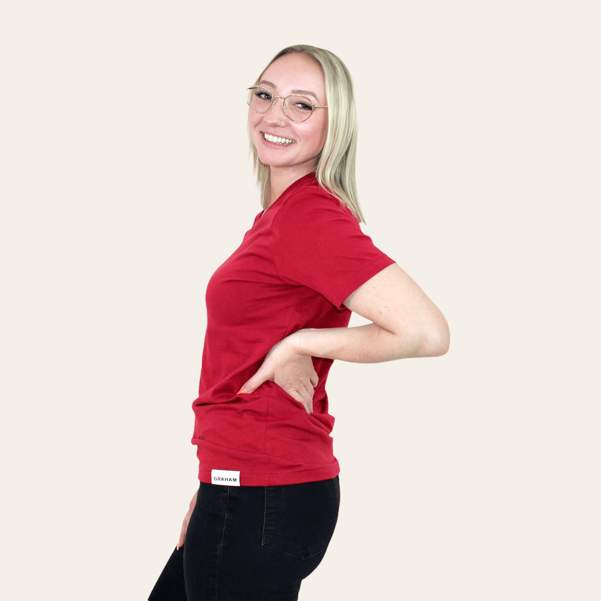 womens red v-neck t-shirt