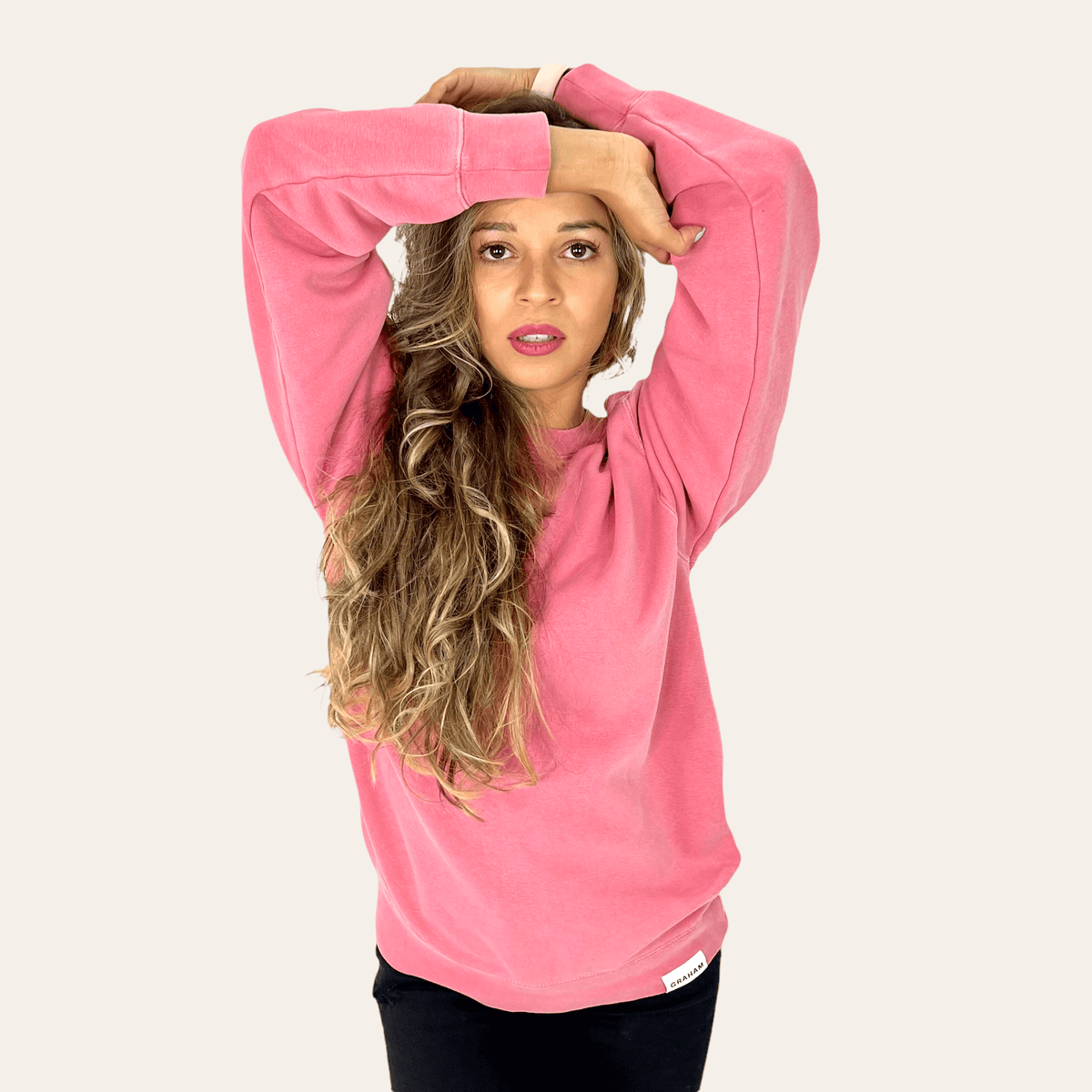 womens pink crew neck sweat shirt