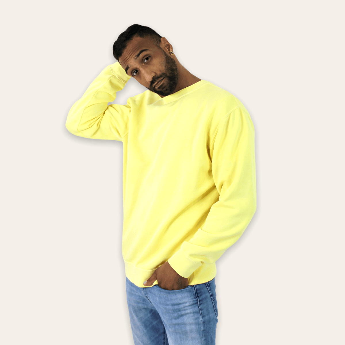 mens yellow crew neck sweatshirt