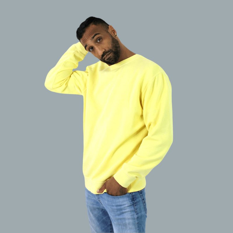 mens yellow crew neck sweatshirt