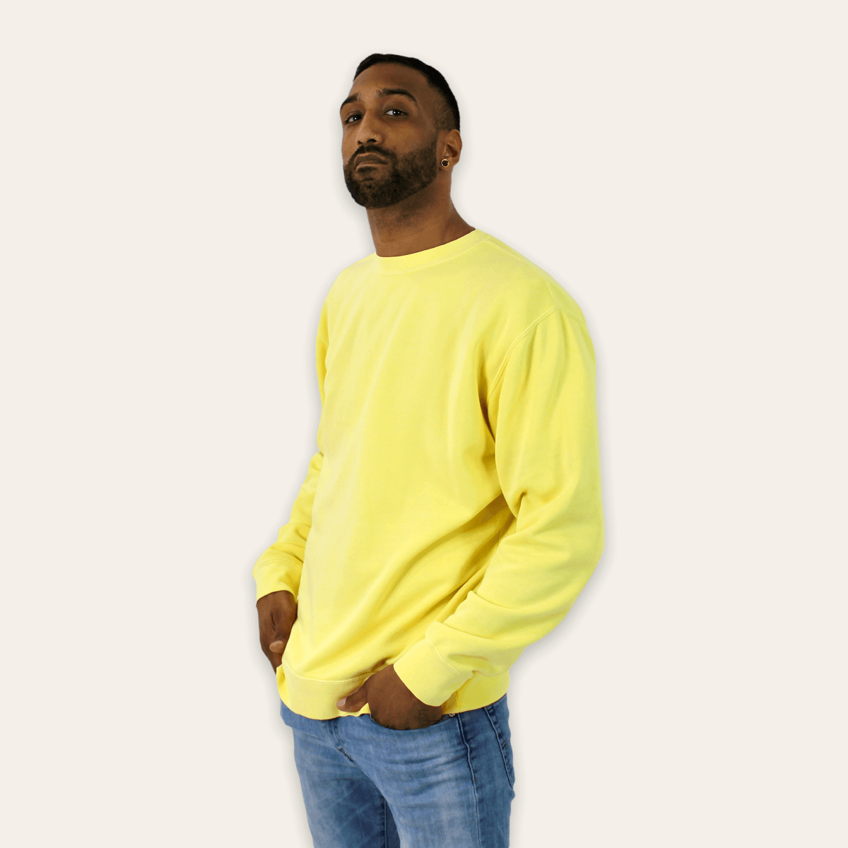 mens yellow crew neck sweatshirt