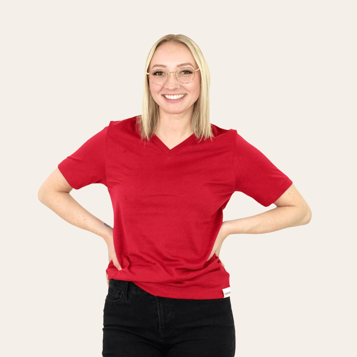 womens red v-neck t-shirt