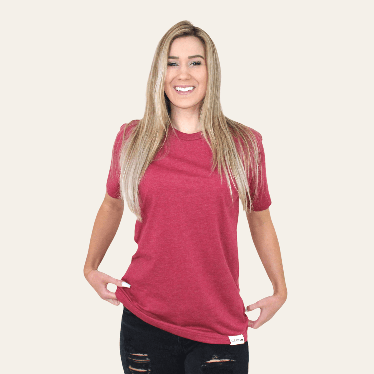 womens red crew neck t-shirt