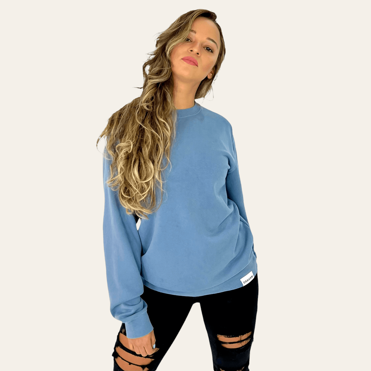womens blue crewneck sweatshirt