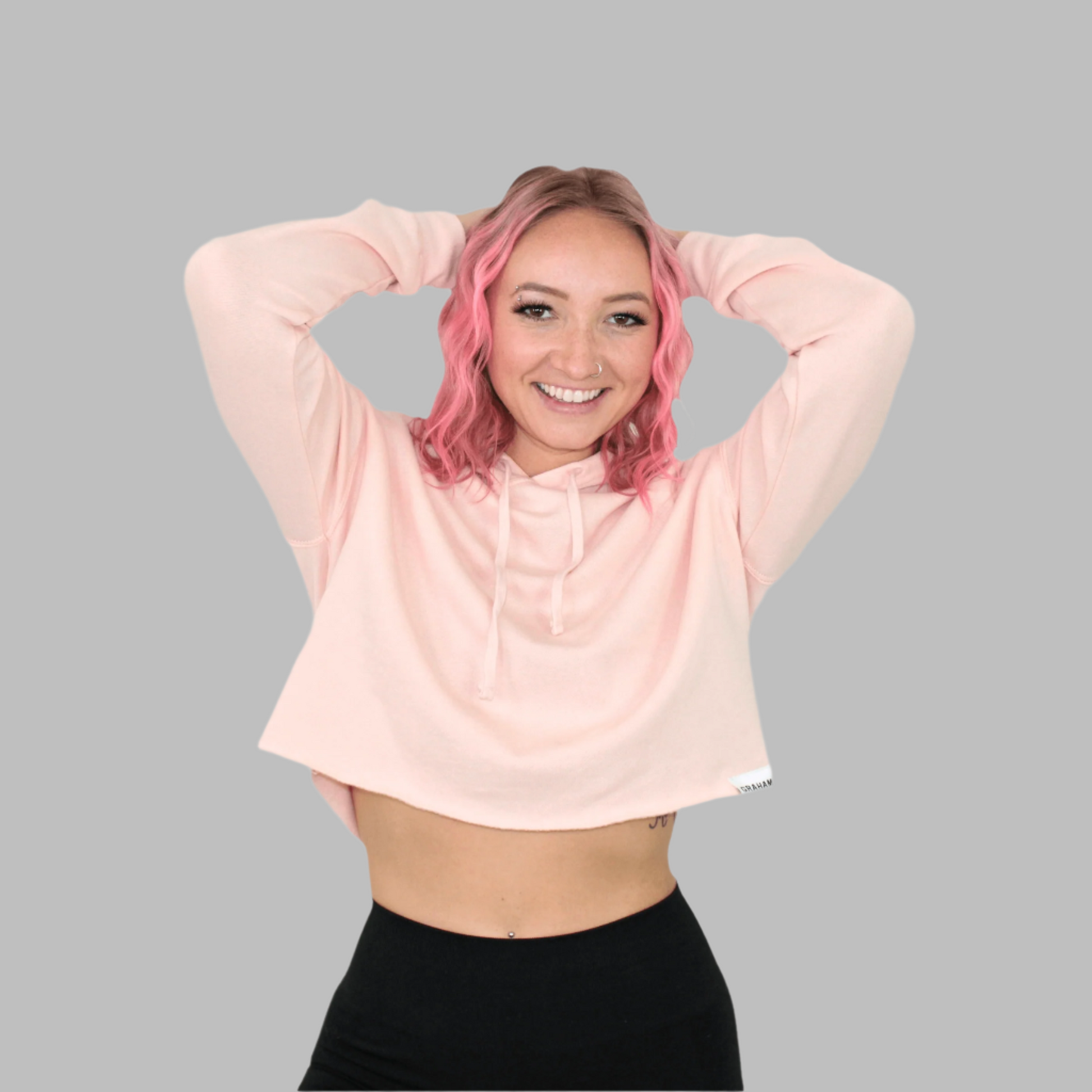 womens pink crop hoodie