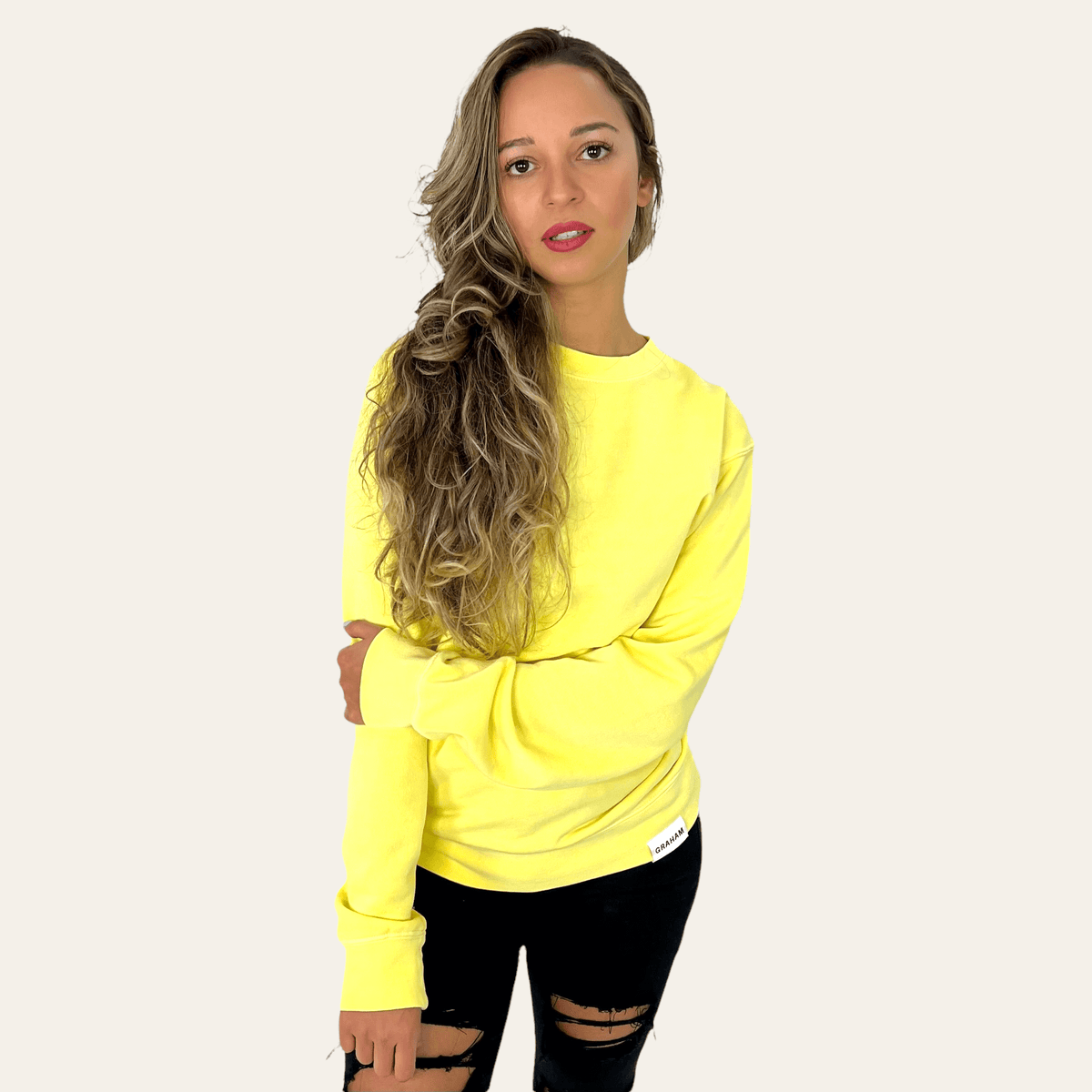 womens yellow crew neck sweatshirt