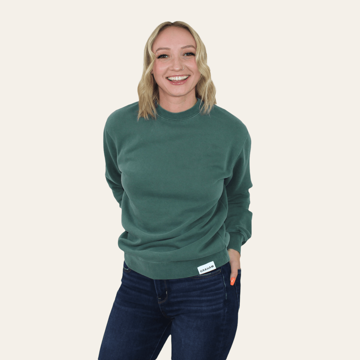 womens green crewneck sweatshirt
