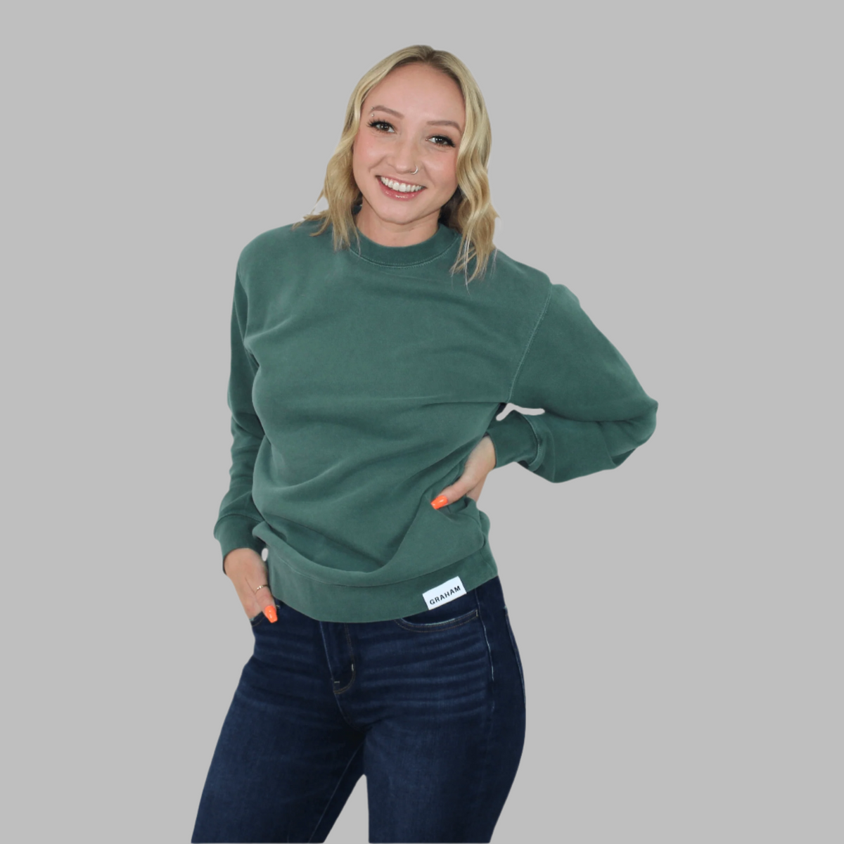 womens green crewneck sweatshirt